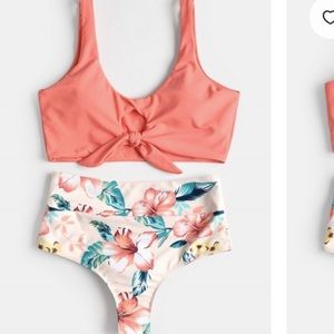 PEACH FLORAL HIGH WAISTED BIKINI